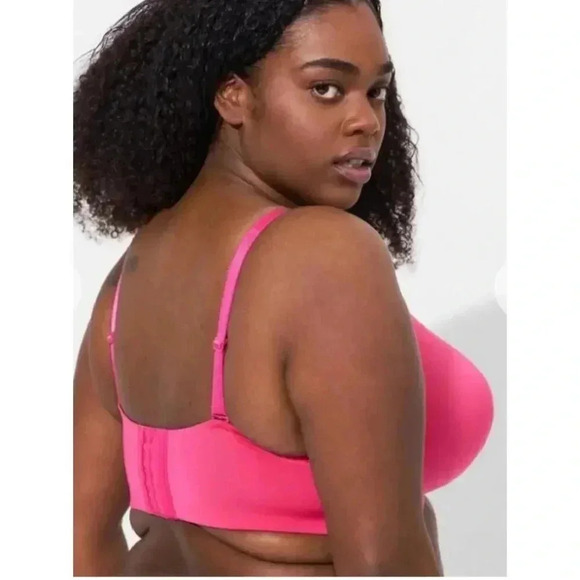 Torrid Curve Padded Wire Free Push Up Smooth Plunge Bra in Cabaret Pink Sz 46DD - Picture 2 of 11